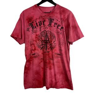 Aqua VI Mens Graphic Live Free Tee Shirt Red Tie Dye Y2K - L